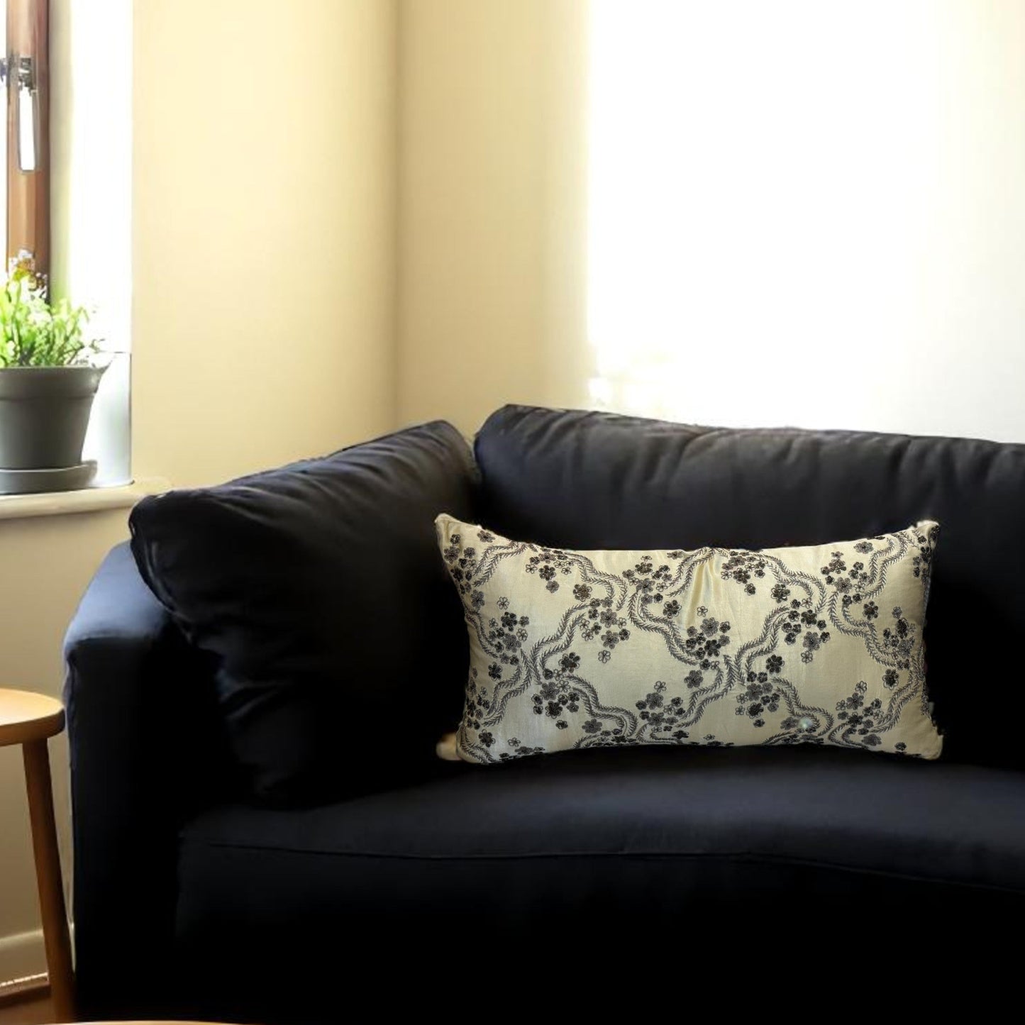 Beige & Gold Handwoven Silk Cushion – 30 x 60 cm