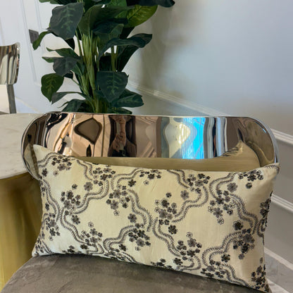 Beige & Gold Handwoven Silk Cushion – 30 x 60 cm