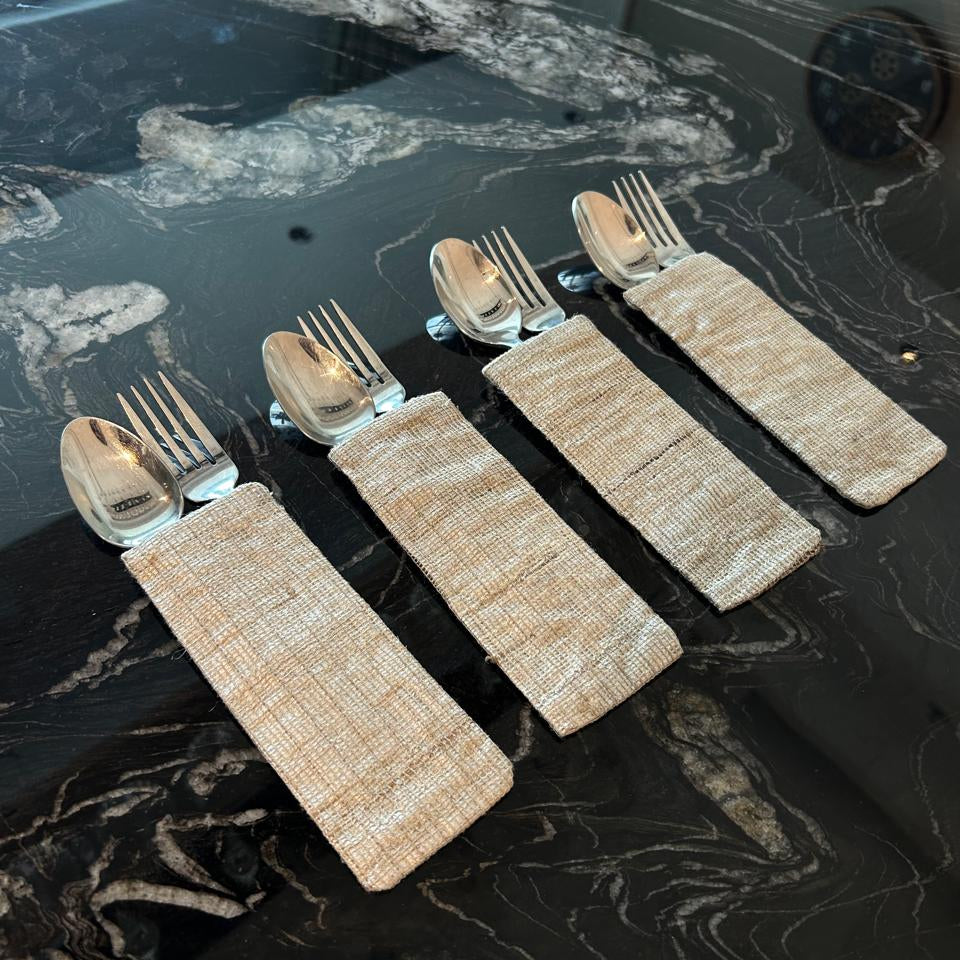 Silk Jute Silver Cutlery Holder – Set of 4