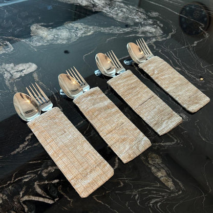 Silk Jute Silver Cutlery Holder – Set of 4