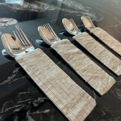 Silk Jute Silver Cutlery Holder – Set of 4