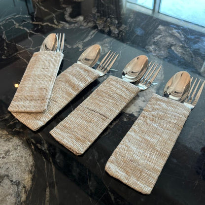 Silk Jute Silver Cutlery Holder – Set of 4