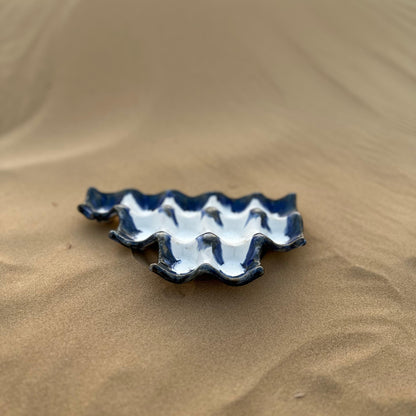 Ceramic Dip Tray / Egg Tray – White & Blue