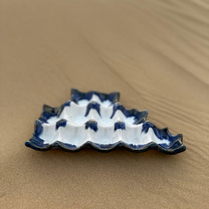 Ceramic Dip Tray / Egg Tray – White & Blue
