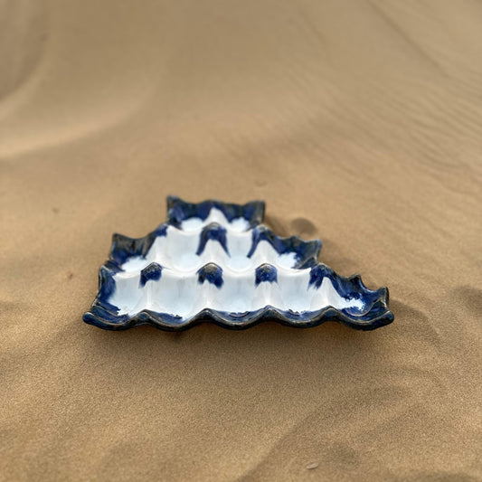 Ceramic Dip Tray / Egg Tray – White & Blue