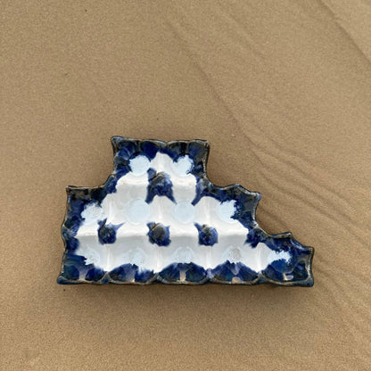 Ceramic Dip Tray / Egg Tray – White & Blue