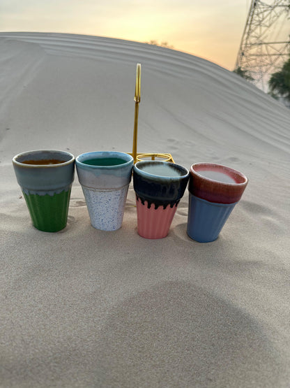 Artisan Chai Glasses - Set of 4 with Metal Stand
