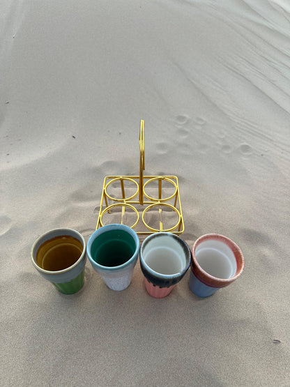 Artisan Chai Glasses - Set of 4 with Metal Stand