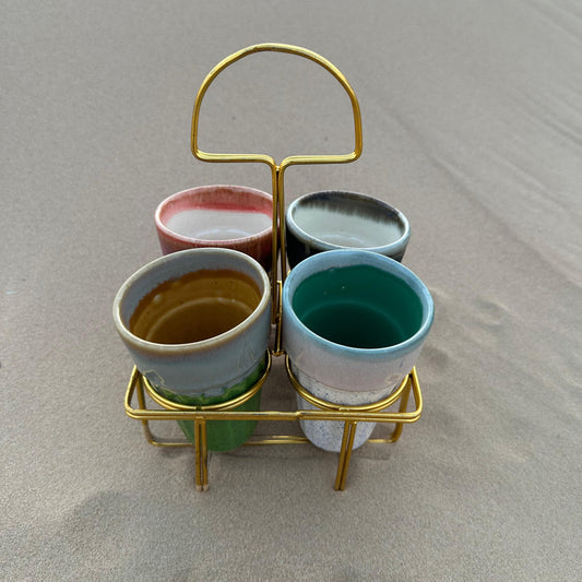 Artisan Chai Glasses - Set of 4 with Metal Stand