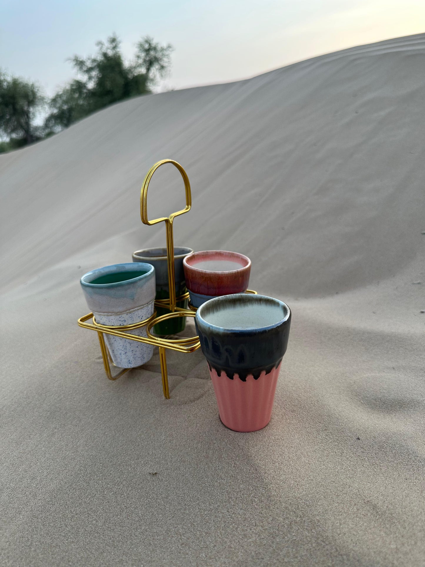 Artisan Chai Glasses - Set of 4 with Metal Stand