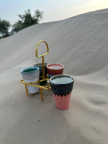Artisan Chai Glasses - Set of 4 with Metal Stand