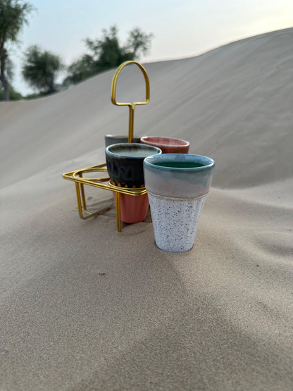 Artisan Chai Glasses - Set of 4 with Metal Stand