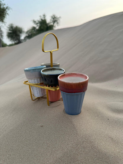 Artisan Chai Glasses - Set of 4 with Metal Stand