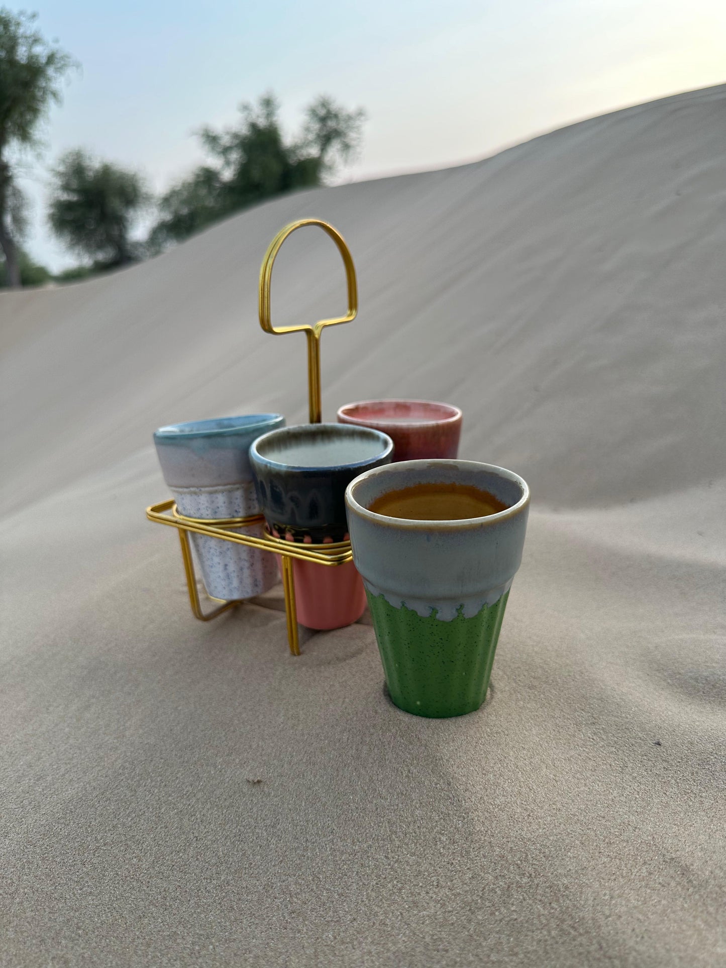Artisan Chai Glasses - Set of 4 with Metal Stand