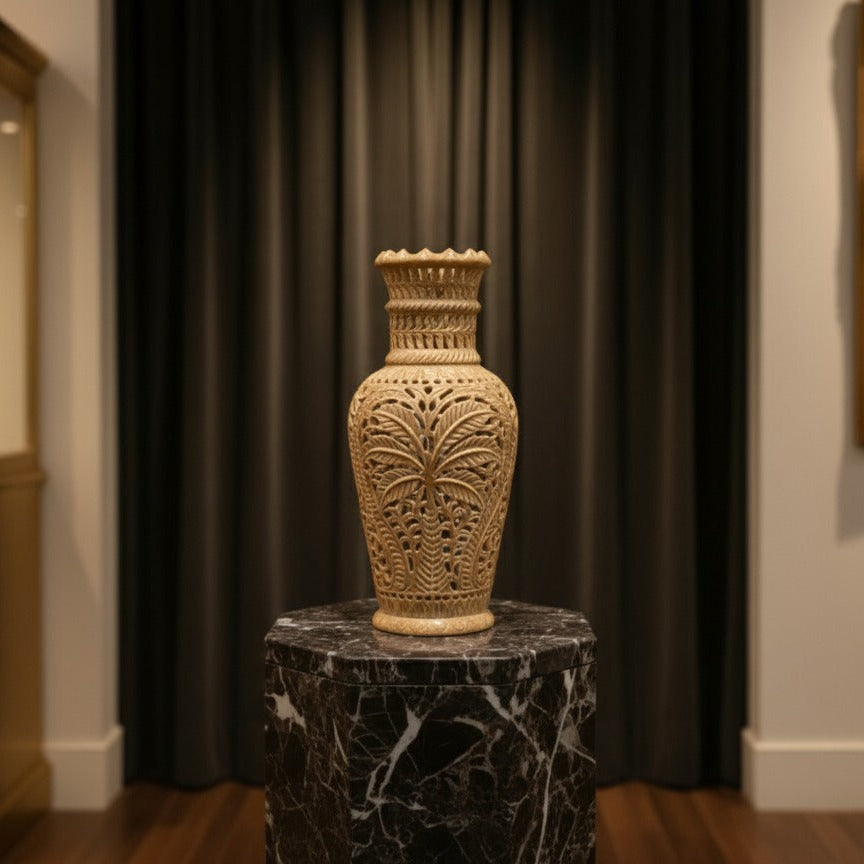Palm Hand-Carved Marble Vase
