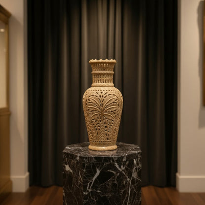Palm Hand-Carved Marble Vase