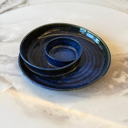 Halaqah Blue Platter – Handcrafted Spiral Chip & Dip Serveware