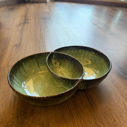 Elysian Trio – Artisan Double Chip & Dip Ceramic Serving Bowl