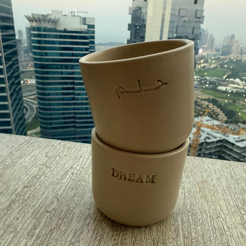 Dream Engraved Single Ceramic Cup -Large- Desert Color