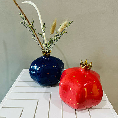 Pomegranate Ceramic Vase – Deep Red