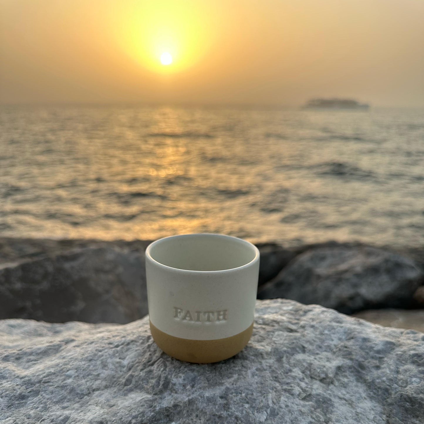 Faith Engraved Single Ceramic Cup - Cream