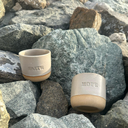 Faith Engraved Single Ceramic Cup - Cream