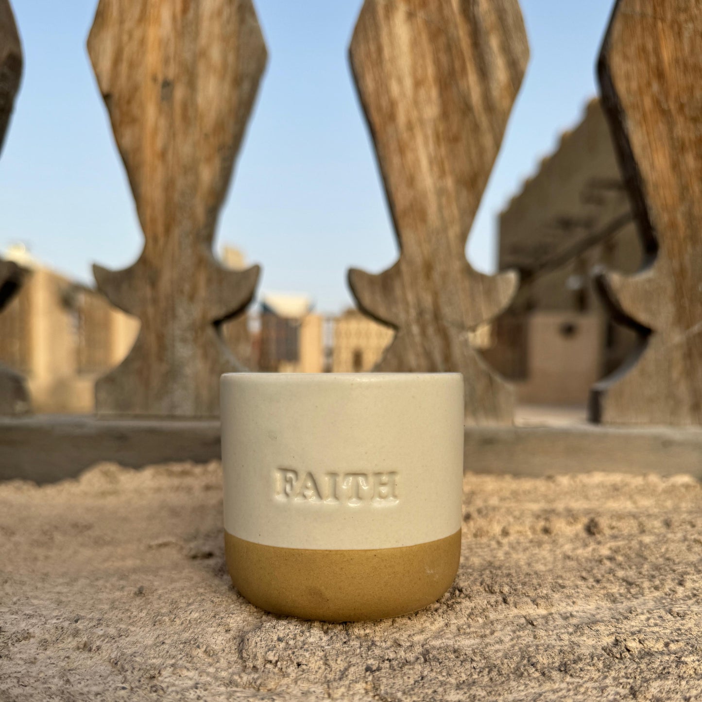 Faith Engraved Single Ceramic Cup - Cream