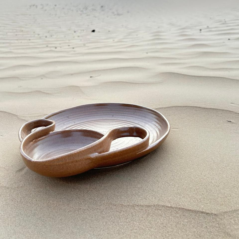 Desert Art – Handcrafted Brown Ceramic Chip & Dip Platter