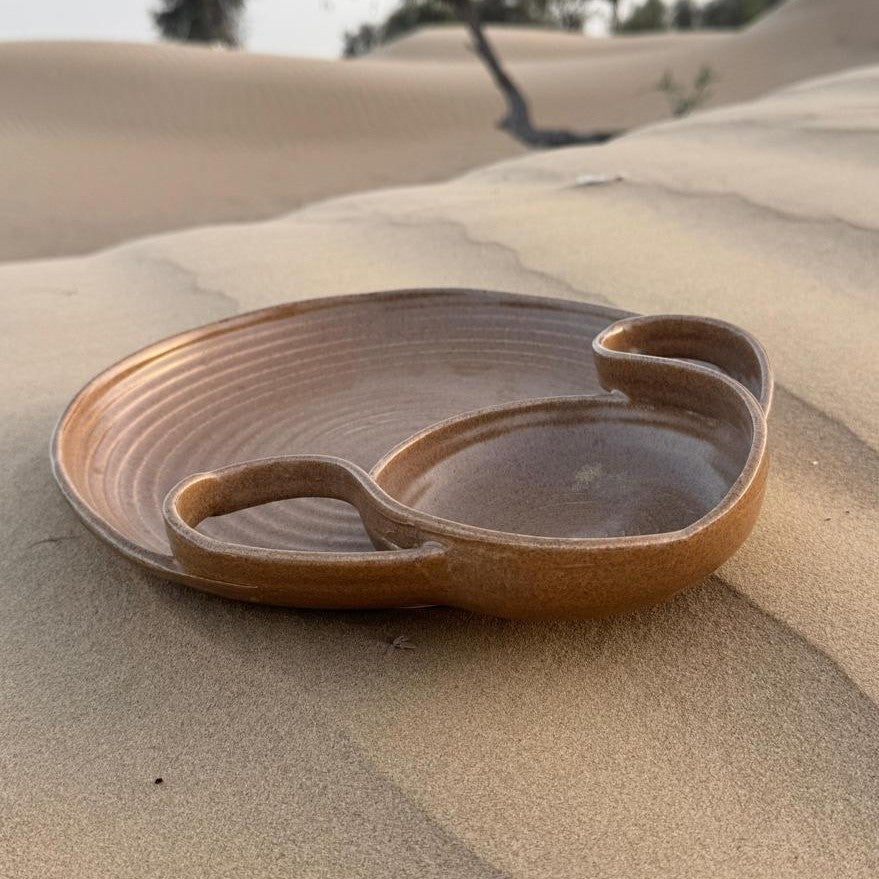 Desert Art – Handcrafted Brown Ceramic Chip & Dip Platter