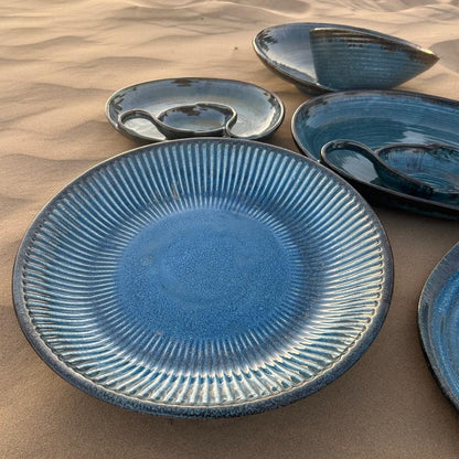 Sapphire Bloom – Oversized Round Ceramic Platter