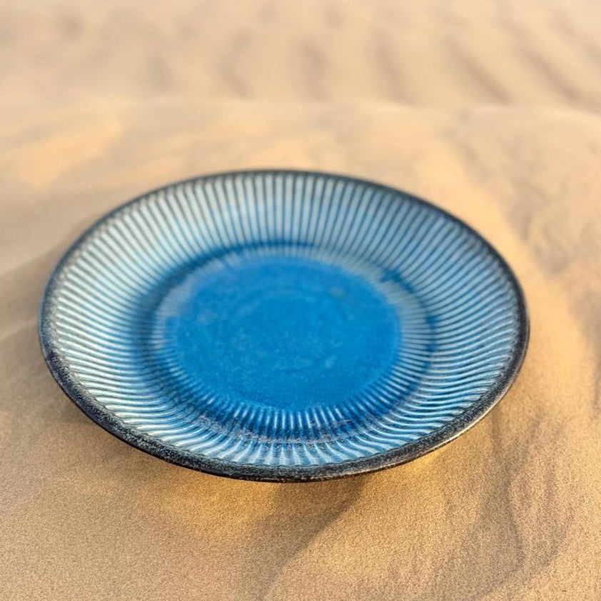 Sapphire Bloom – Oversized Round Ceramic Platter