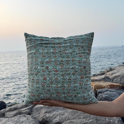 Eira Hand-Pleated Printed Silk Tussar Cushion – 45 x 45 cm