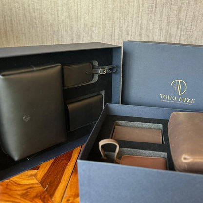 Premium Leather Desk Gift Set of 3 - Black