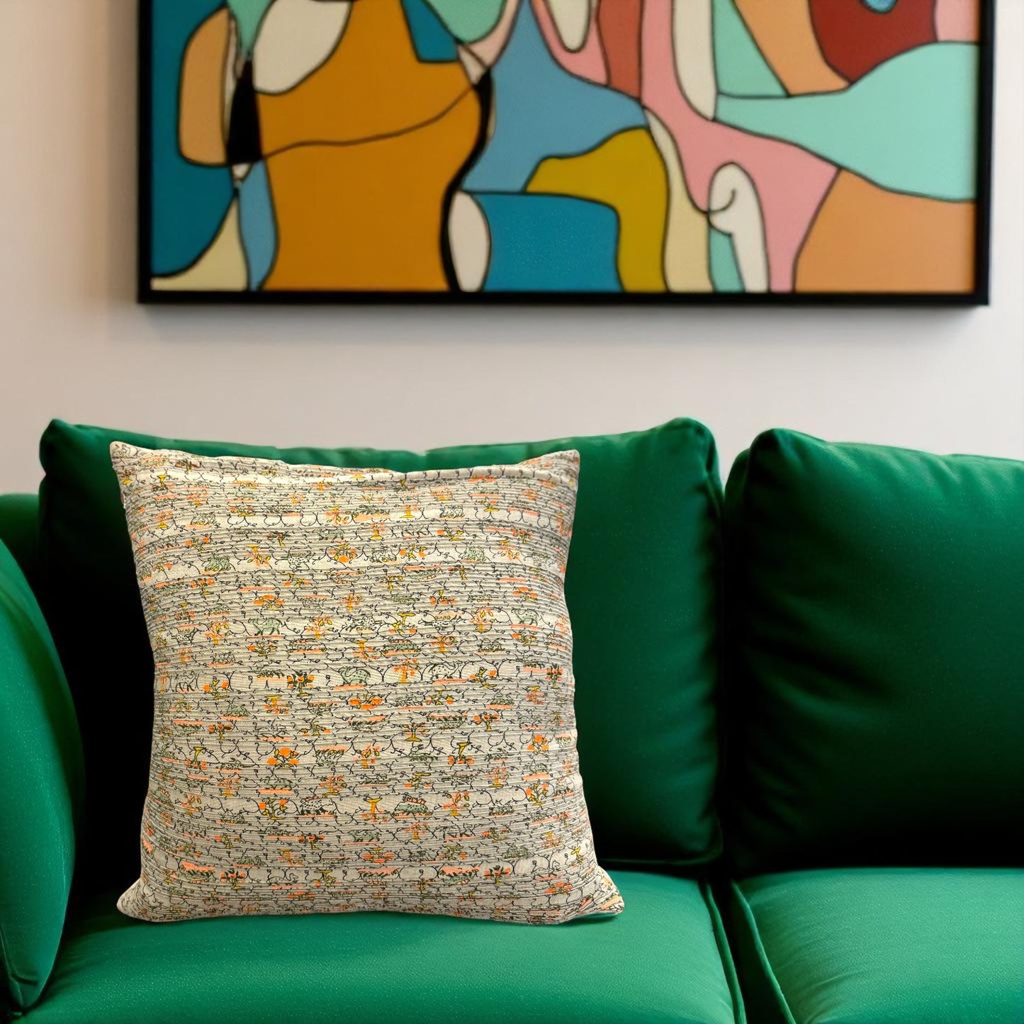 Eira Hand-Pleated Printed Silk Tussar Cushion – 45 x 45 cm