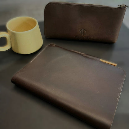 Personalized Engraving Premium Leather Desk Gift Set of 3 - Brown