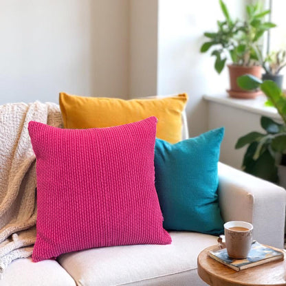 Pink Hand-Pleated Velvet Cushion – 45 x 45 cm