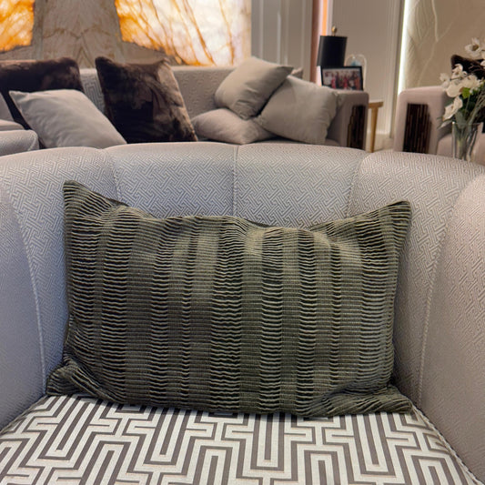 Charcoal Hand-Pleated Silk Velvet Cushion Cover (35 x 55 cm)