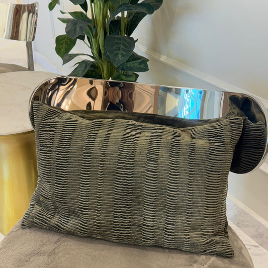 Charcoal Hand-Pleated Silk Velvet Cushion Cover (35 x 55 cm)