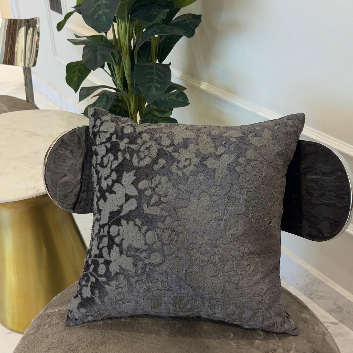 Charcoal Patch Work Velvet Cushion – 45 x 45 cm