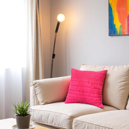 Pink Hand-Quilted Cotton Cushion – 45 x 45 cm