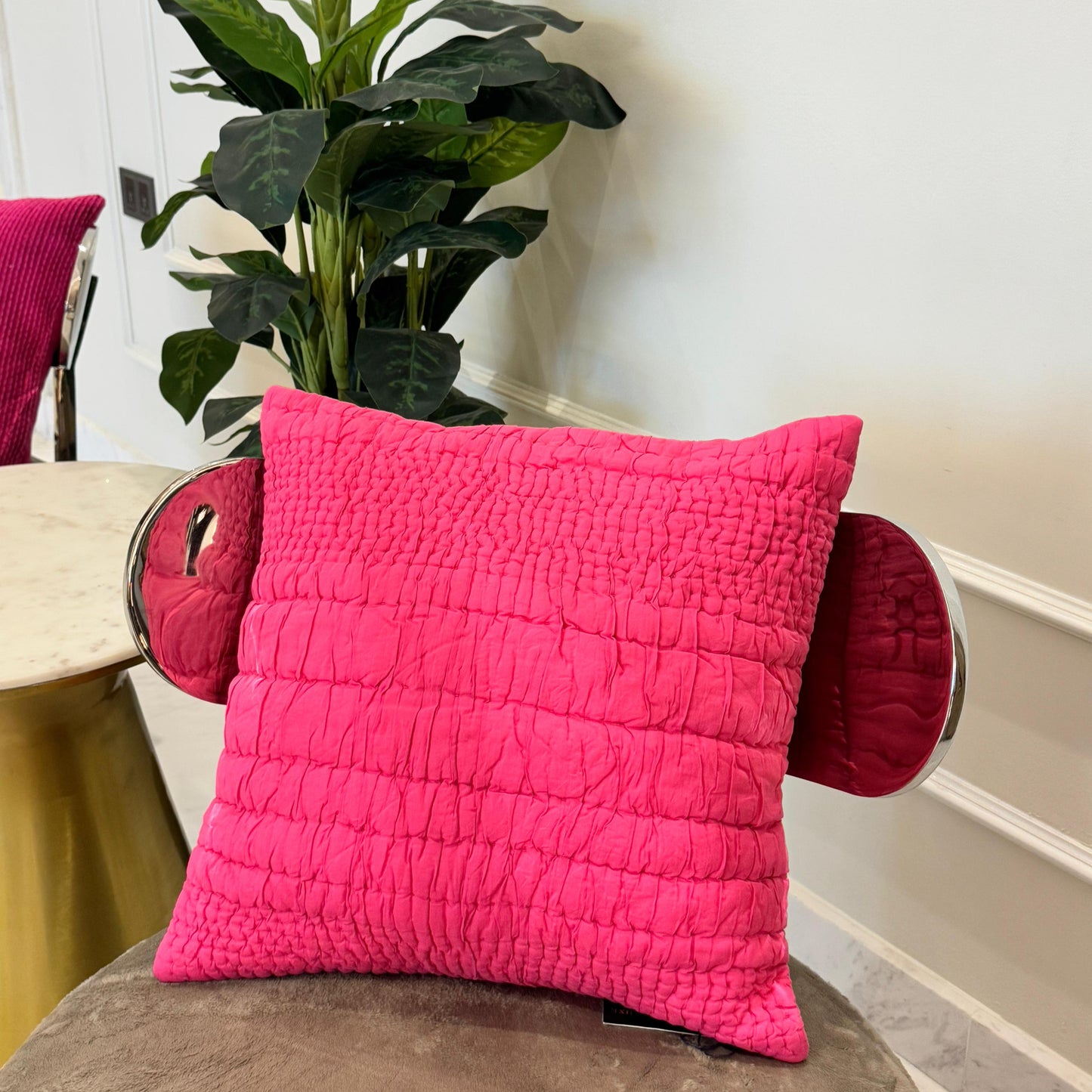 Pink Hand-Quilted Cotton Cushion – 45 x 45 cm
