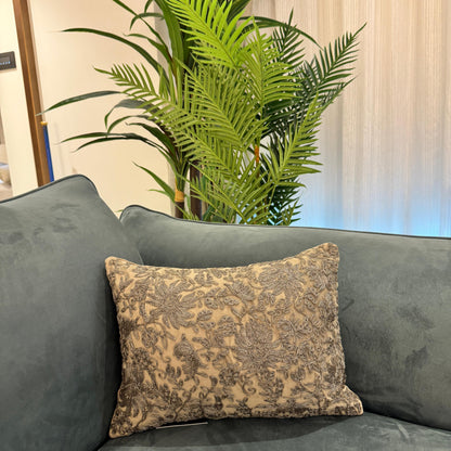 Mysaara Hand-Embroidered Silk Velvet Cushion – 30 x 40 cm