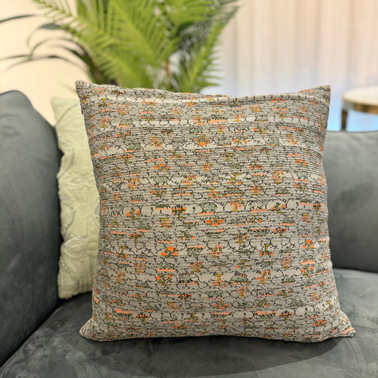 Eira Hand-Pleated Printed Silk Tussar Cushion – 45 x 45 cm