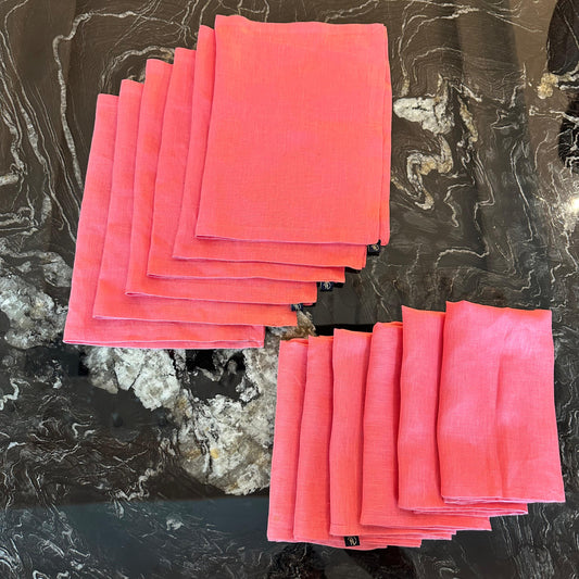 Pink Handwoven Linen Table Napkin & Placemat Set – Set of 12