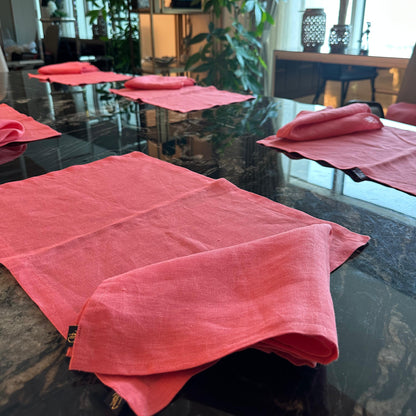 Pink Handwoven Linen Table Napkin & Placemat Set – Set of 12
