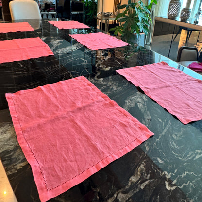 Pink Linen Embroidered Placemats – Set of 6 (35 x 50 cm)