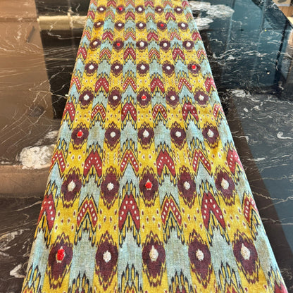 Ikat Woven Embroidered Table Runner with Tassels – 250 x 40 cm