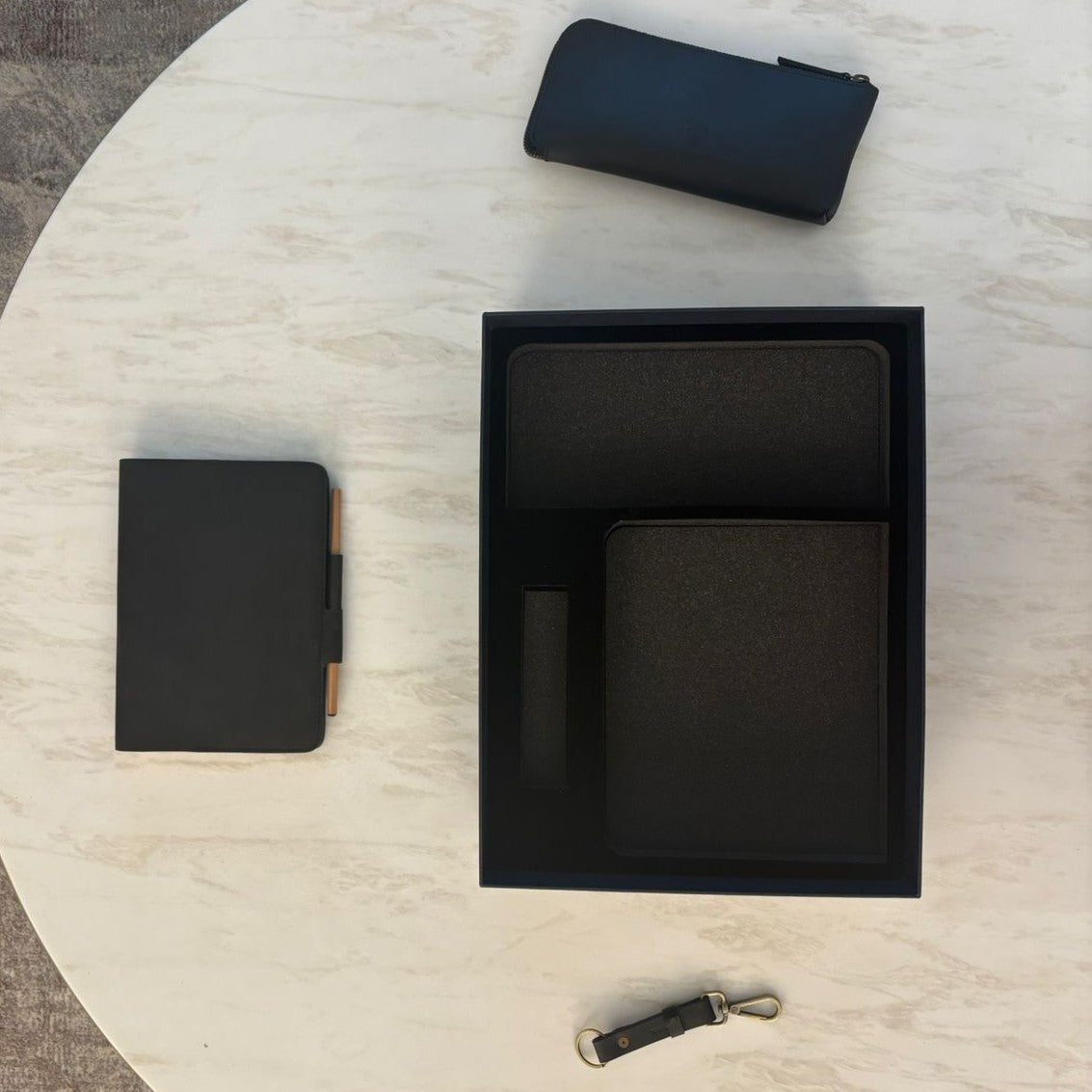 Personalized Engraving Premium Leather Desk Gift Set of 3 - Black