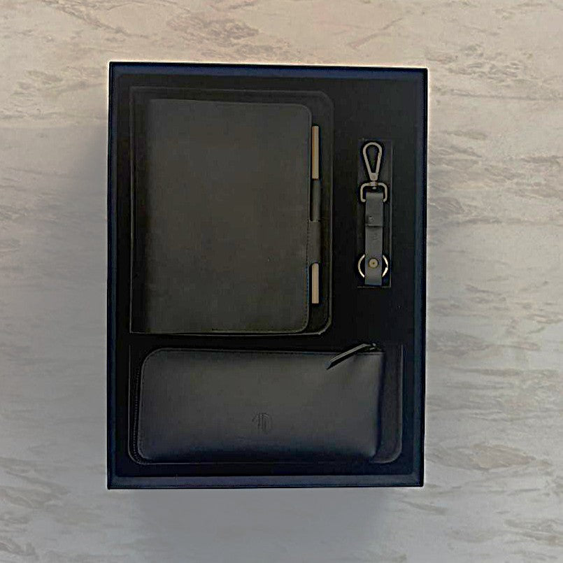 Personalized Engraving Premium Leather Desk Gift Set of 3 - Black