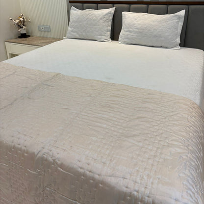 Cream Silk Quilted Bed Throw – 210 x 240 cm